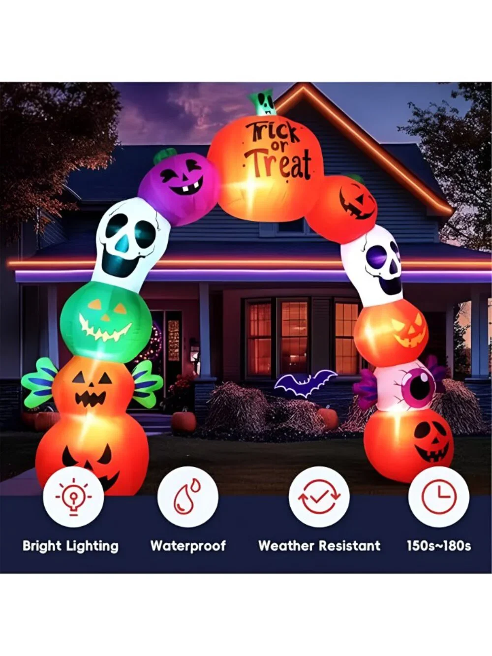 10FT Halloween Inflatable Archway, Pumpkin Skeleton Yard Outdoor Decor